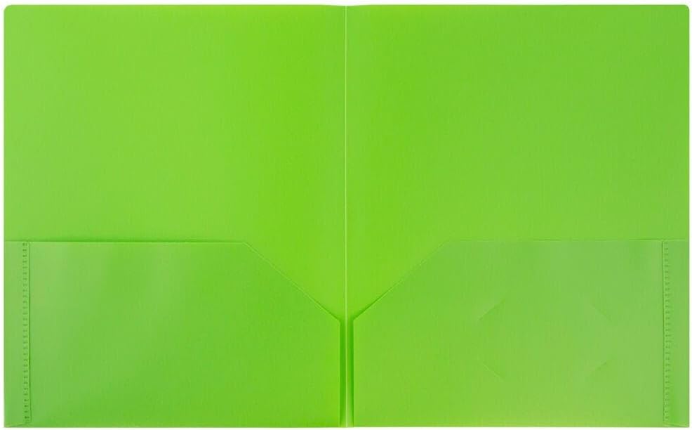 JAM PAPER Plastic 2 Pocket POP Folders - Durable School Folders - Lime Green - Bulk 144/Box