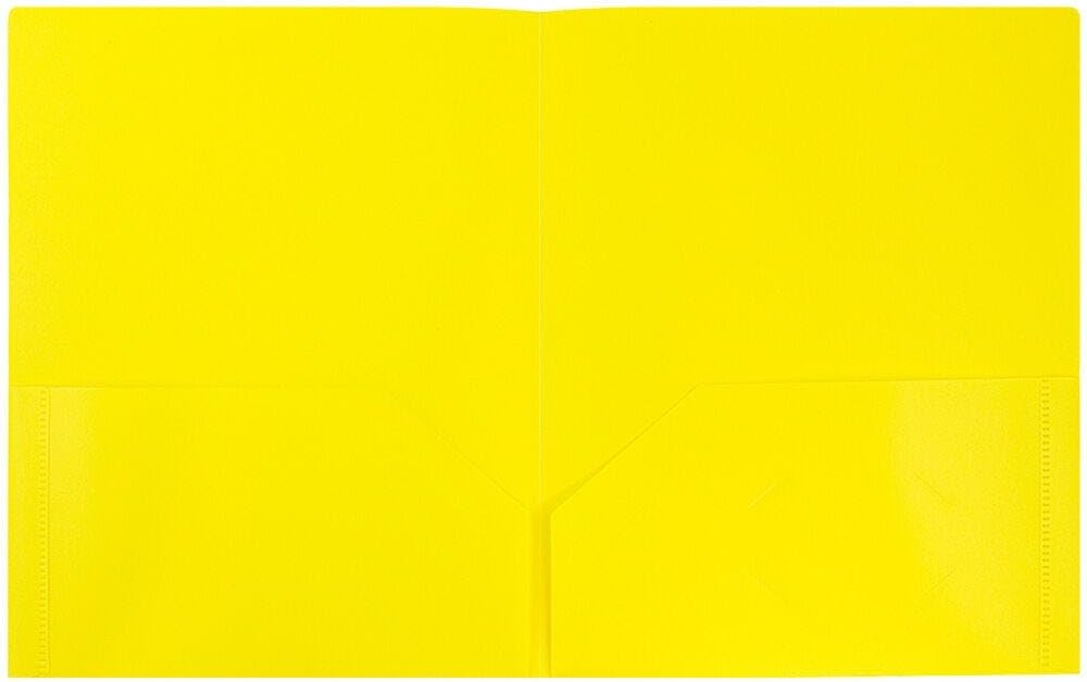 JAM PAPER Plastic 2 Pocket POP Folders - Durable School Folders - Yellow - 3/Pack