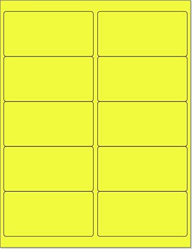 8-1/2 x 11" Neon Color High Light Fluorescent Labels for Laser & Inkjet Printer (Yellow Fluorescent, 4 x 2" - 10 Per Page | 250 Labels)