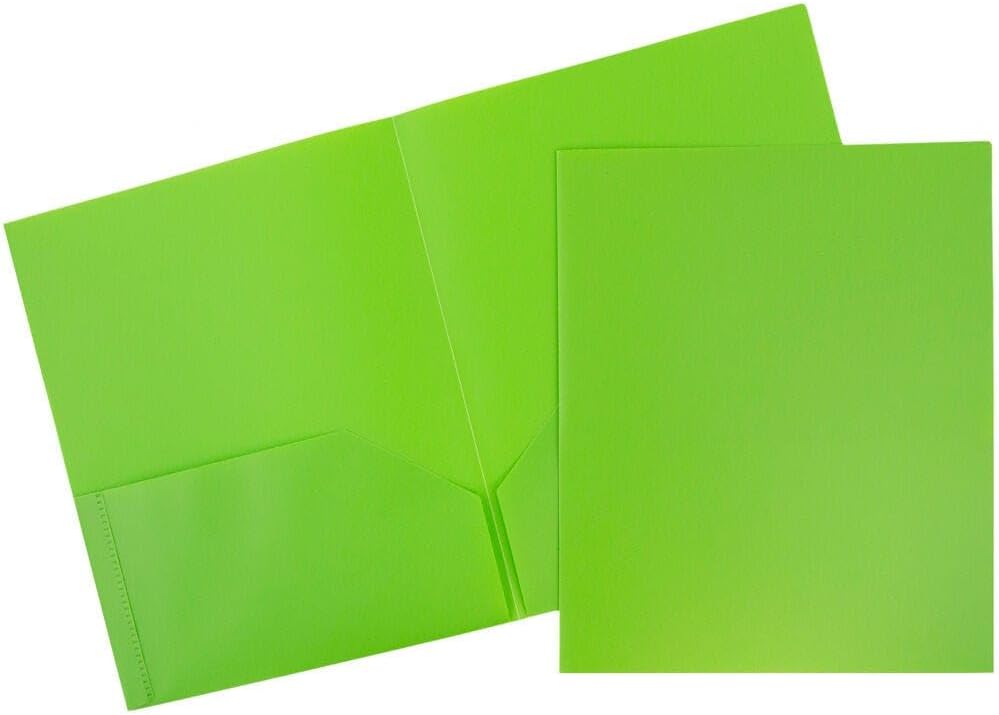 JAM PAPER Plastic 2 Pocket POP Folders - Durable School Folders - Lime Green - Bulk 144/Box