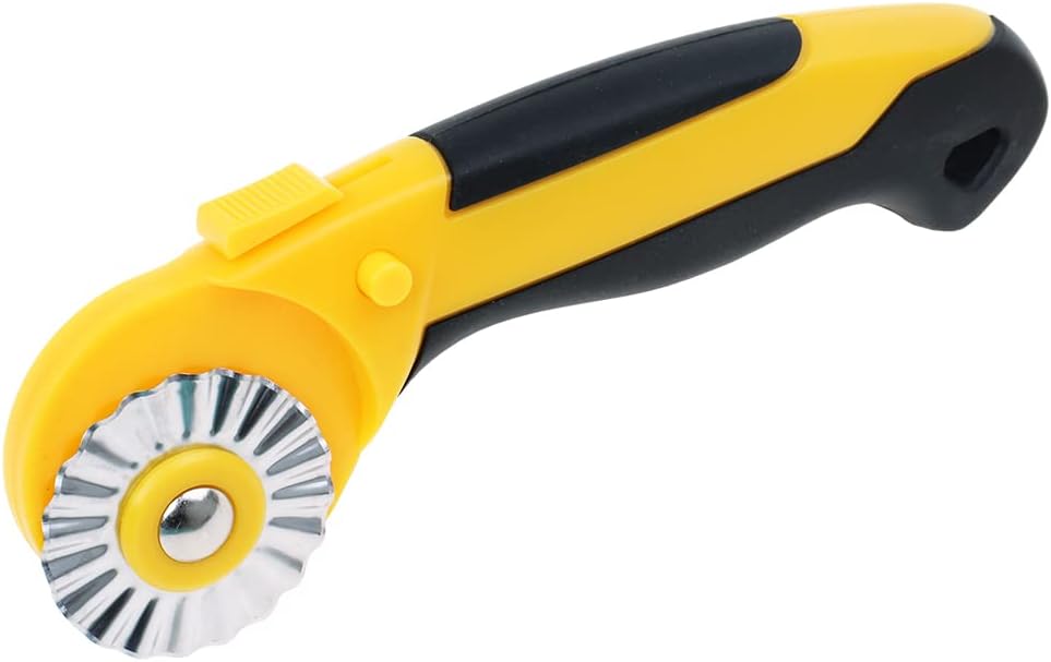 AUTOTOOLHOME 45mm Rotary Cutter with 9pcs Extra Blades Automatic Fabric Roller Cutter Perforator Crochet Edge Pinking Rotary Blades for Quilting, Sewing, Crafting