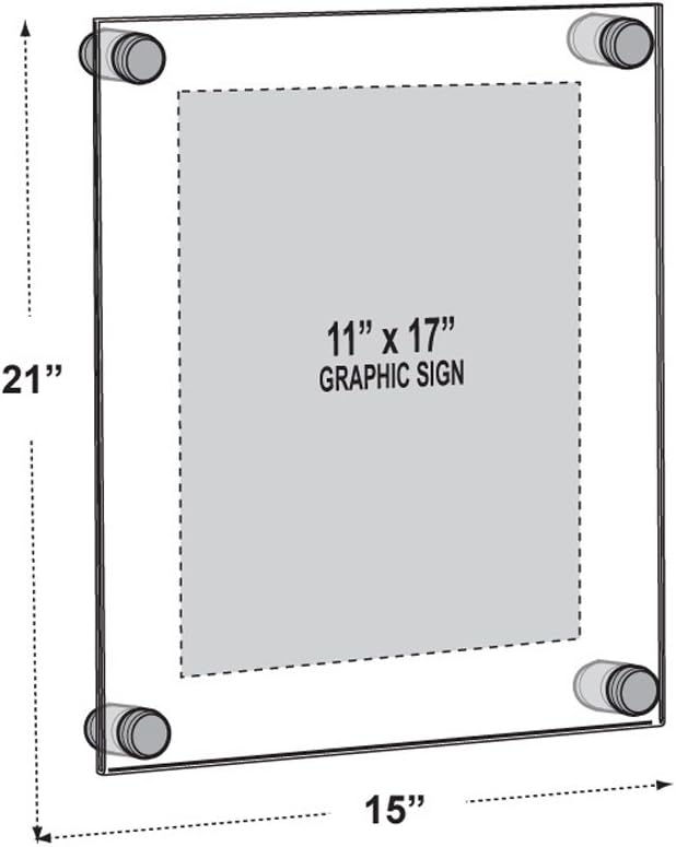 Azar Displays 105508 Floating Acrylic Wall Frame with Silver Stand Off Caps:11" x 17" Graphic Size. Overall Frame Size: 15" x 21"