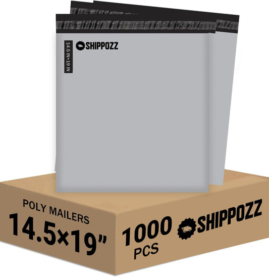 14.5 x 19 1000pcs Shippozz Poly Mailers – Durable Shipping Envelopes with Strong Adhesive Seal, Waterproof and Tear-Resistant Design – Ideal for Clothing, Books, and Accessories