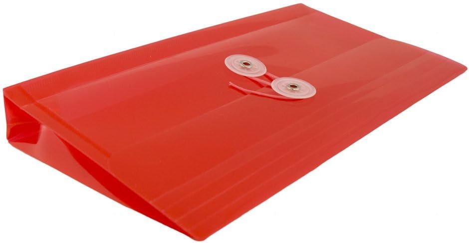 JAM PAPER Plastic Envelopes with Button & String Tie Closure - #10 Business Booklet - 5 1/4 x 10 - Red - 12/Pack