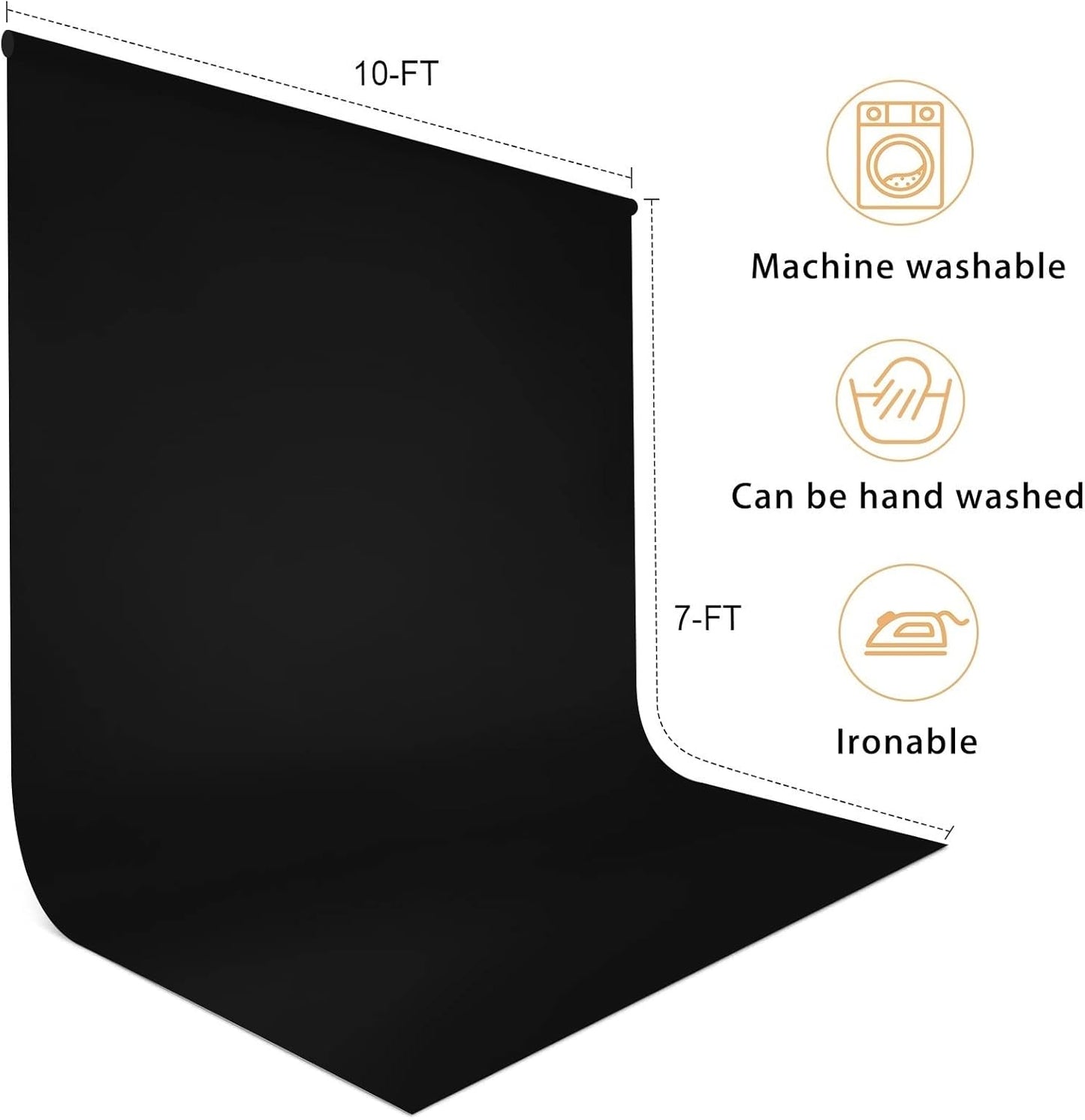 Aimosen 10 x 7 FT Black Backdrop Background for Photography, High Density Polyester Fabric Pure Black Photo Backdrop Curtain Screen Collapsible Seamless for Photoshoot Portraits Party Video Studio