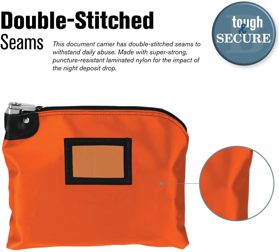 BankSupplies Laminated Nylon Locking Deposit Bag - Orange - 15W x 11H - 2 Keys Included for Each Bag - HIPAA - Puncture Resistant Laminated Nylon - Double Stitched Seams