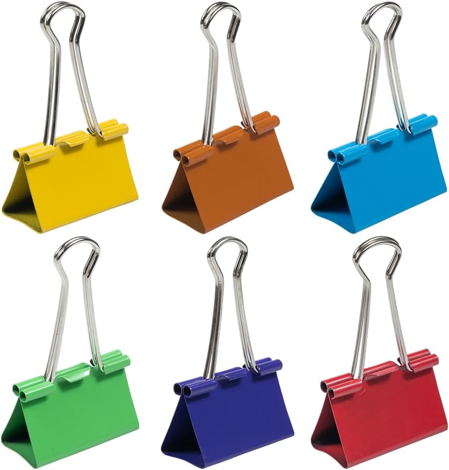 JAM PAPER Colorful Binder Clips Assortment - Large - 1 1/2 Inch (41 mm) - Assorted Rainbow Colors - 72 Binderclips/Pack