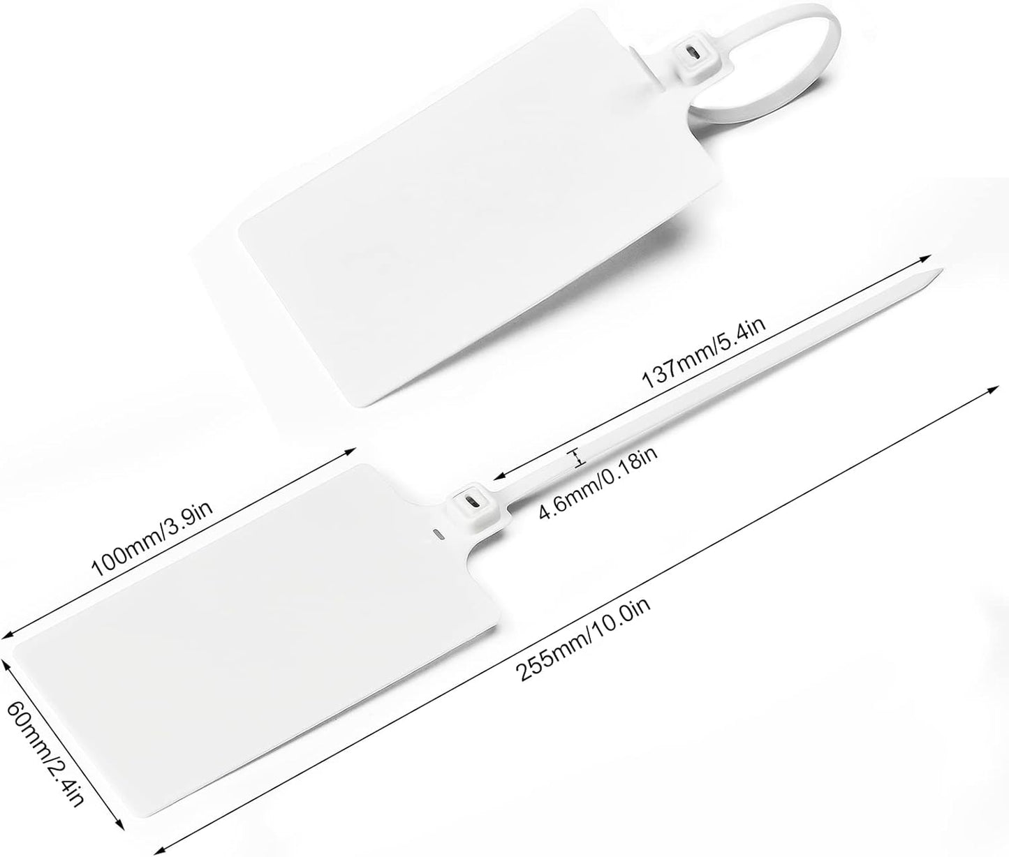 100 White Plastic Writable Shipping Tags - Large, Waterproof, Hanging Labels with One Permanent Marker Pen