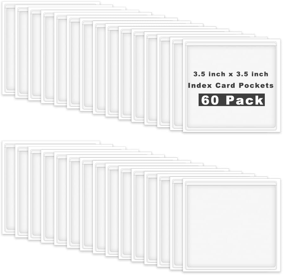 60 Pack Self Adhesive Pockets, Bin Labels for Storage Bins Clear Label Holder Index Card Pockets Card Holder for Organizing and Protecting (3.5 x 3.5 inches)