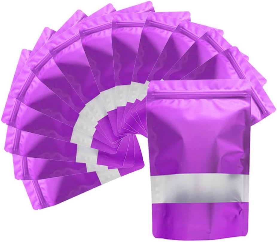 4CP 100 Pcs Purple Zipper Smell Proof Bags with Window, 7.0x10.5 Inch Stand Up Foil Pouches for Food Selfsealing Storage, Reusable Bag for Packaging Small Business, Cookies, Nunt, Candy