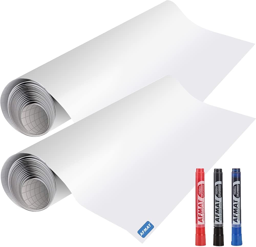AFMAT PP06 White Board Wallpaper, Whiteboard Roll, Stick on White Boards for Wall, 1.5x11ft Peel and Stick Dry Erase Roll, Stain-Proof, Super Sticky Whiteboard Sticker for Wall/Table/Door, 2 Rolls