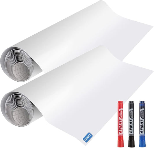 AFMAT PP06 White Board Wallpaper, Whiteboard Roll, Stick on White Boards for Wall, 1.5x11ft Peel and Stick Dry Erase Roll, Stain-Proof, Super Sticky Whiteboard Sticker for Wall/Table/Door, 2 Rolls