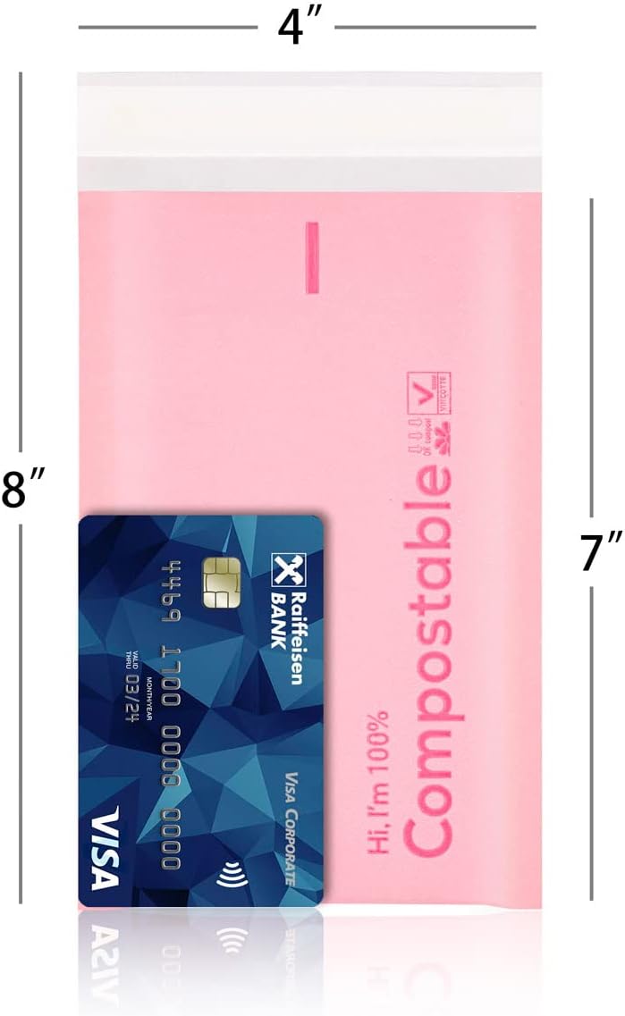 4x8 100% Biodegradable Bubble Mailers,25 Count Pink #000 Compostable Padded Packaging Wrap Envelopes Pouches Eco Friendly Self Seal Bags