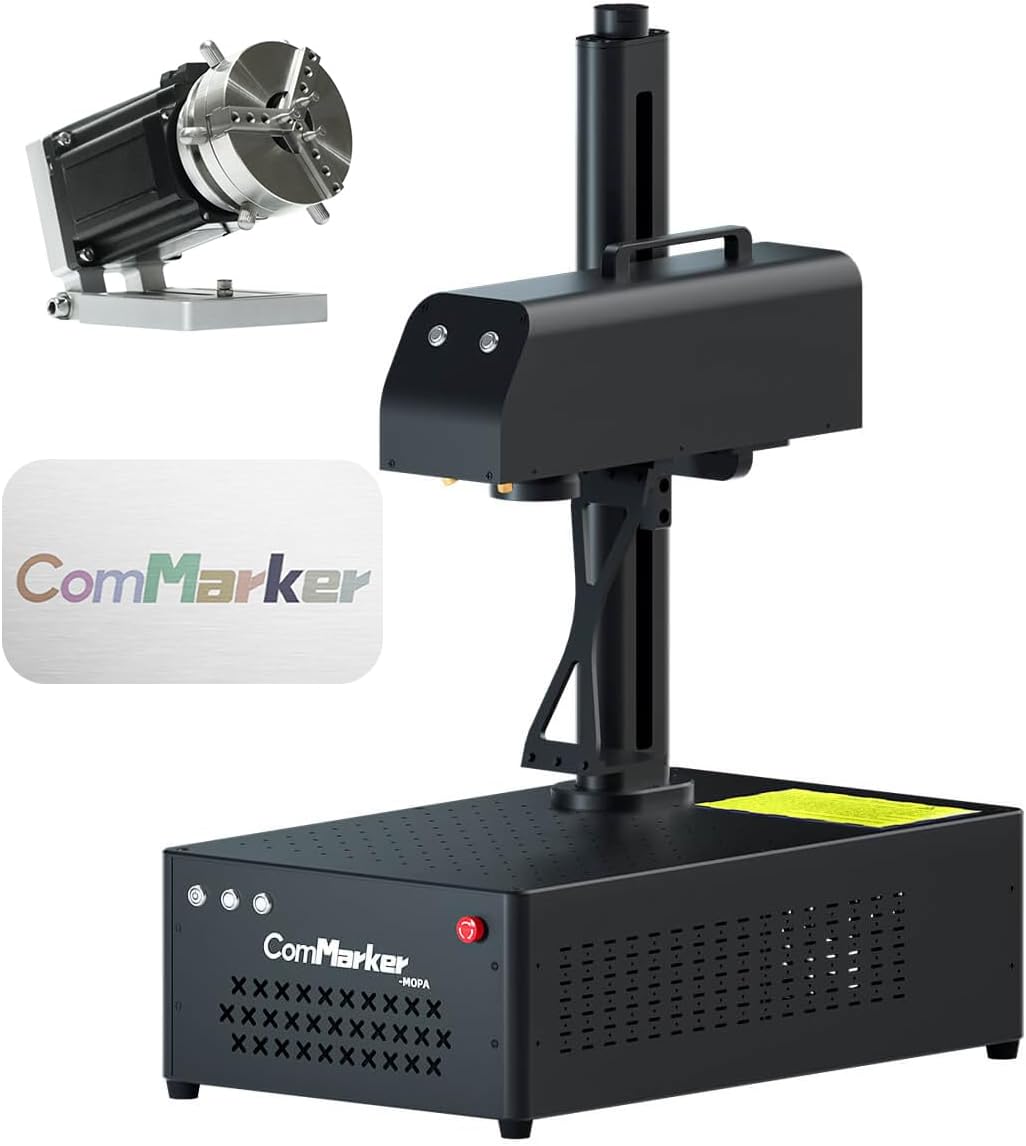 B4 100W JPT Mopa Fiber Laser Engraving Machine with Rotary Axis, Support Lightburn Laser Engraver with 2Lens, 2in1 Desktop Handheld Color Marking Machine for Stainless Steel,Ring,Tumbler