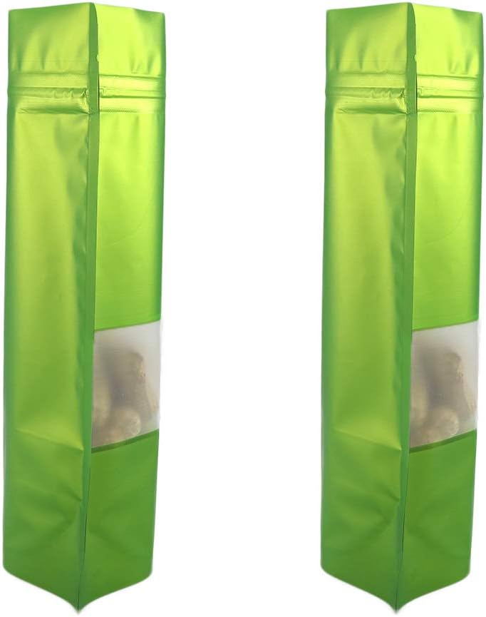 4CP 100 Pcs Green Zipper Smell Proof Bags with Window, 5.5x7.9 Inch Stand Up Foil Pouches for Food Selfsealing Storage, Reusable Bag for Packaging Small Business, Cookies, Nunt, Candy