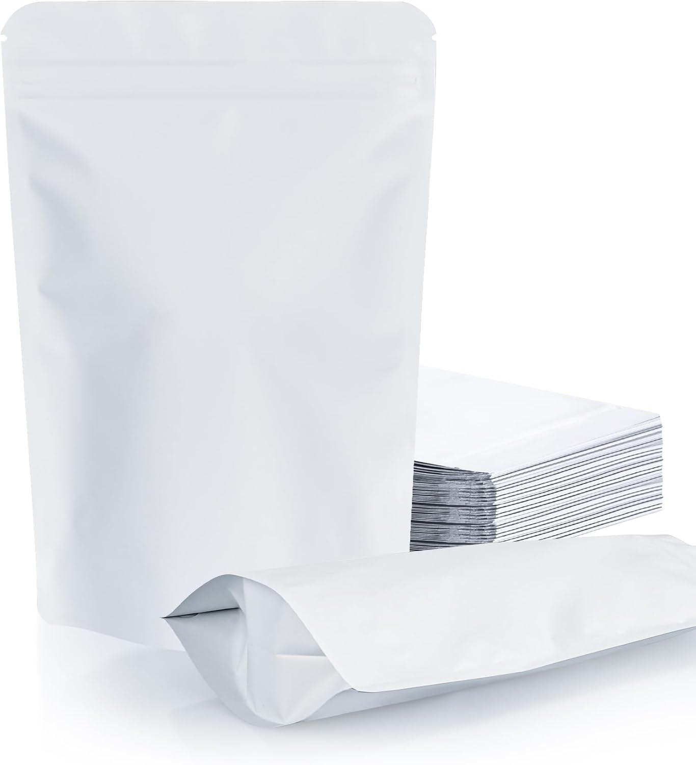 100 Pack Resealable Stand Up Bags,7.9" x 11.8" Smell Proof Pouch Sealable Foil Pouch Bags for Packaging (White)