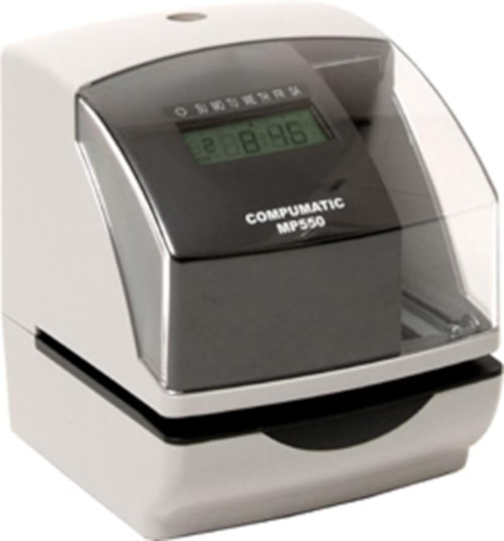 COMPUMATIC MP550 Electronic Time Clock and Date Stamp, Durable Heavy Duty Construction, Customizable Print, for Payroll, Job Tracking, or Form Validation