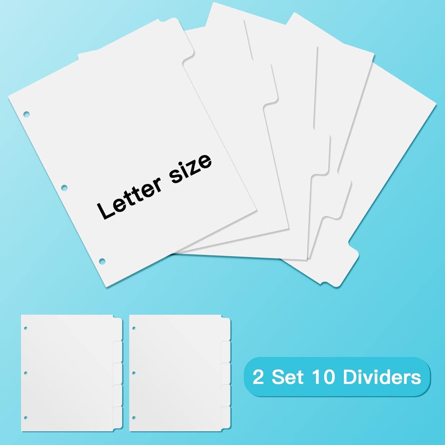 3 Ring Binder Dividers with 5 Tabs, Write & Erase Plastic Binder Dividers Durable 3 Hole Punch Dividers Letter-Size 1/5 Cut Big Tabs Dividers, 2 Set, 10 Dividers Total