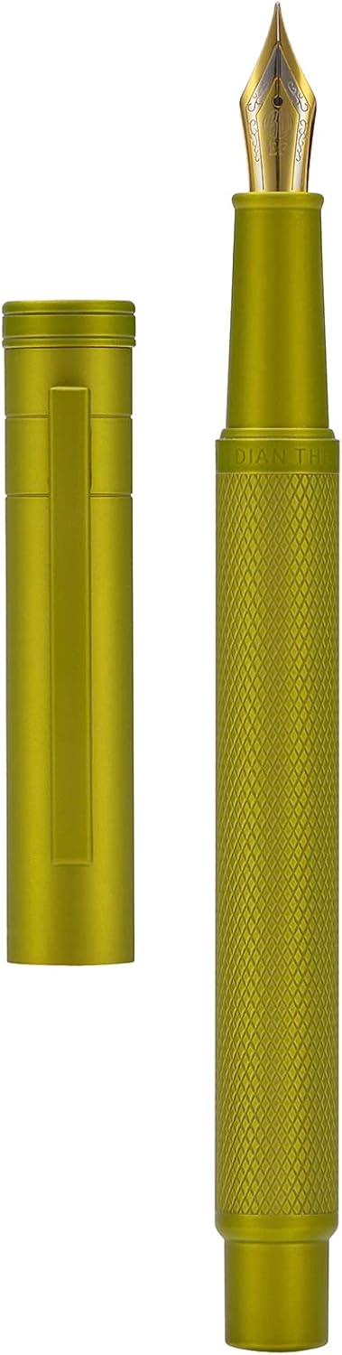 Asvine Mustard Yellow Forest Fountain Pen Fine Nib, Classic Design with Converter and Metal Pen Case, The Light of Hope Serise