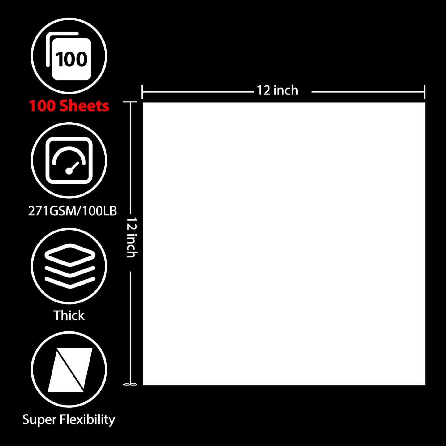 100 Sheets White Cardstock 12” x 12”, 100lb/271gsm White Card Stock, Thick Card Stock Paper, Heavy Cardstock Paper for Printer, Resume, Scrapbooks, Art, Crafts, Business Cards