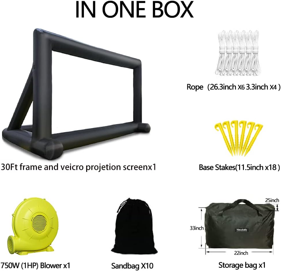 30ft Outdoor Inflatable Movie Screen, No Seam Projector Screen with Air Blower, Support Front & Rear Projection