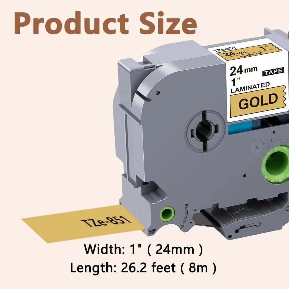 Hehua 24mm 0.94 Black on Gold Laminated Tape Compatible for Brother P-Touch TZe-851 TZe851 TZ-851 TZ851 Label Maker Tape for Ptouch PT D600 D610 P710BT, 1'' x 26.2ft, 3 Pack