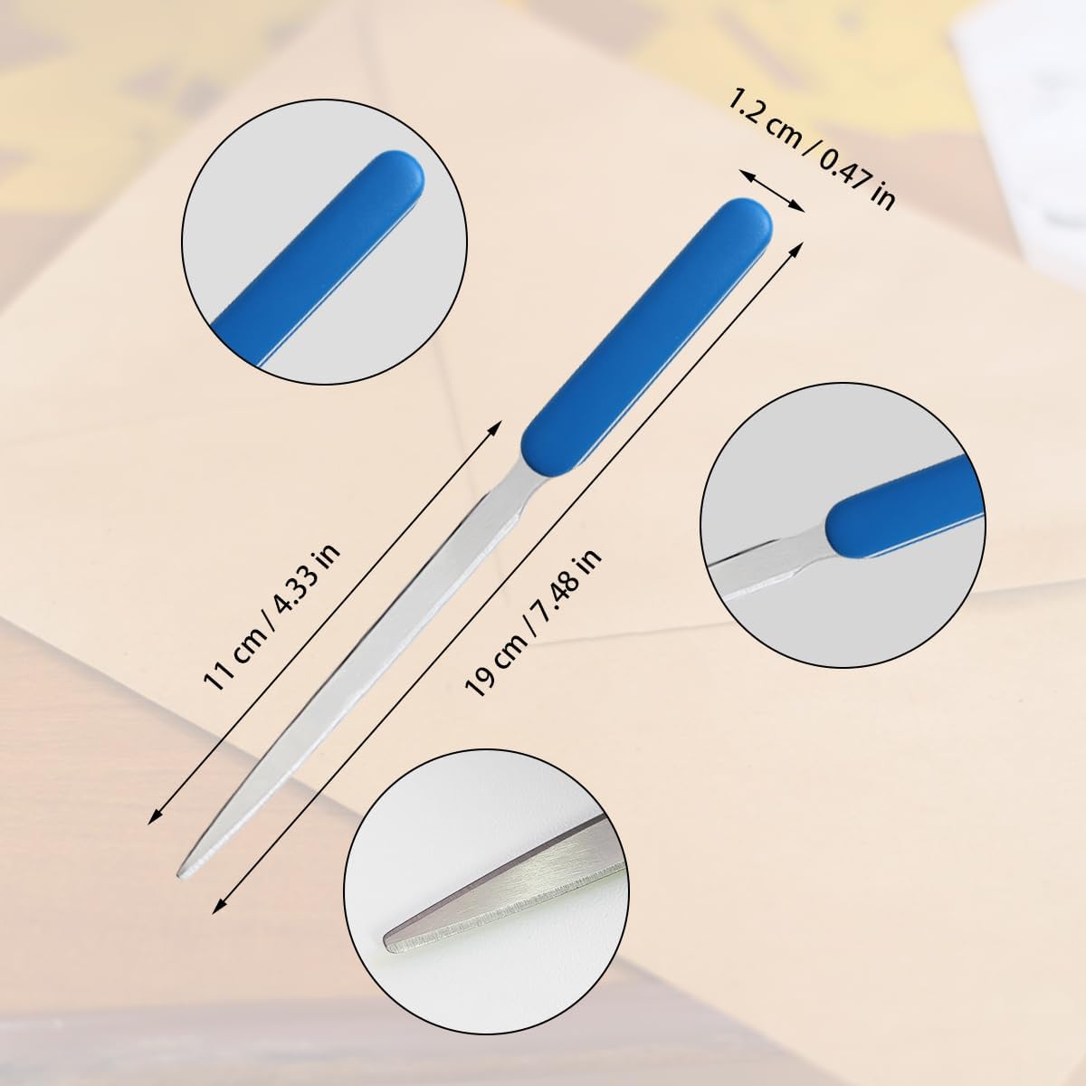 4 Pcs Letter Opener, Stainless Steel Letter Opener Knife, Stainless Steel Hand Envelope Slitter, Stainless Steel Envelope Openers, Lightweight Mail Slitters Letter Knives (Black, White, Blue, Pink)