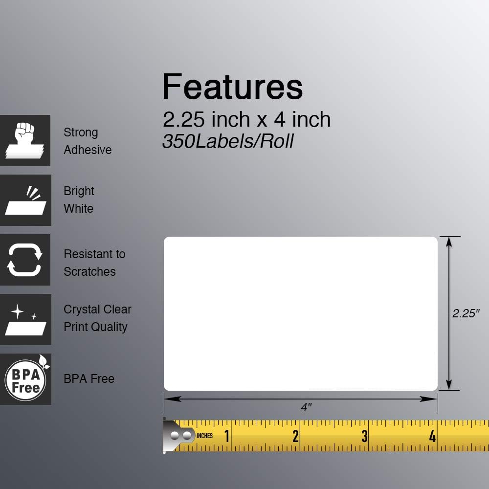 BETCKEY - 2.25" x 4" (57 mm x 102 mm) Multipurpose & Shipping Labels Compatible with Zebra & Rollo Label Printer,Premium Adhesive & Perforated [2 Rolls, 700 Labels]