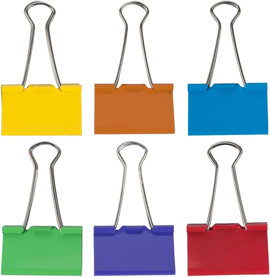 JAM PAPER Colorful Binder Clips Assortment - Large - 1 1/2 Inch (41 mm) - Assorted Rainbow Colors - 72 Binderclips/Pack
