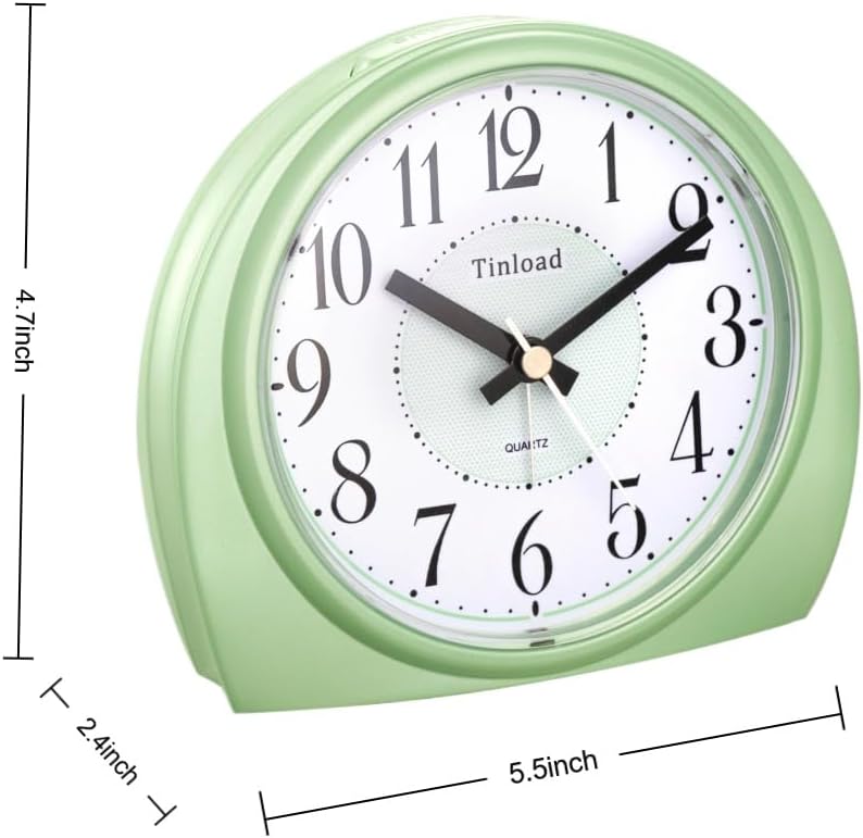 5.5" Large Analog Alarm Clock Silent Non Ticking, Gentle Wake, Beep Sounds, Increasing Volume, Battery Operated Snooze and Manual Light, Easy Set