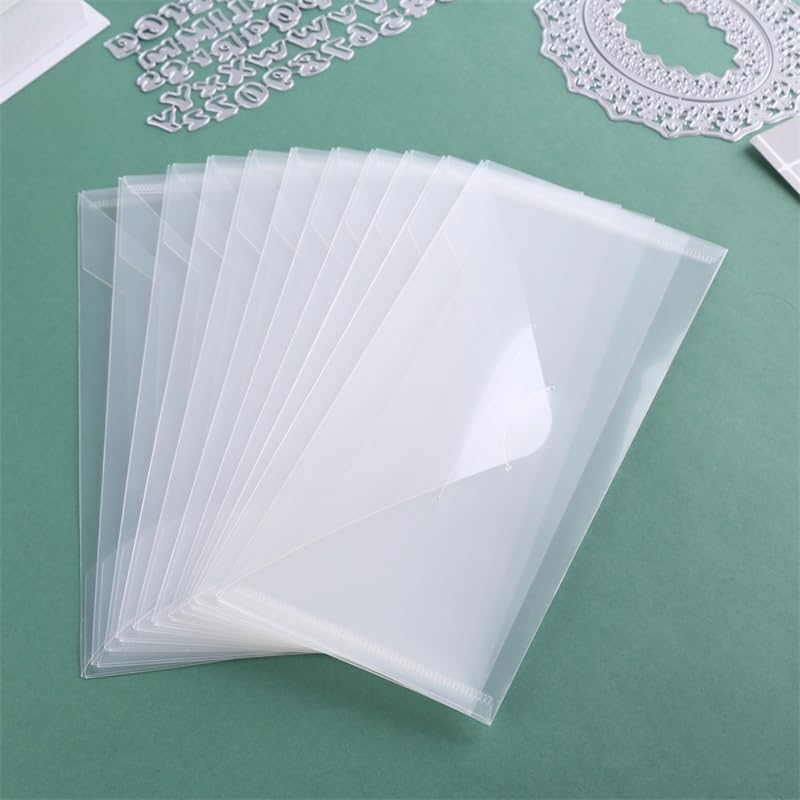 10 Pack Large Size Dies and Stamps Storage Pockets Bags,9.5x4.5inch Transparent Plastic Sturdy Storage Envelopes Folders for Cutting Dies Stencil Embossing Crafts for Paper Card Craft Organizer Holder