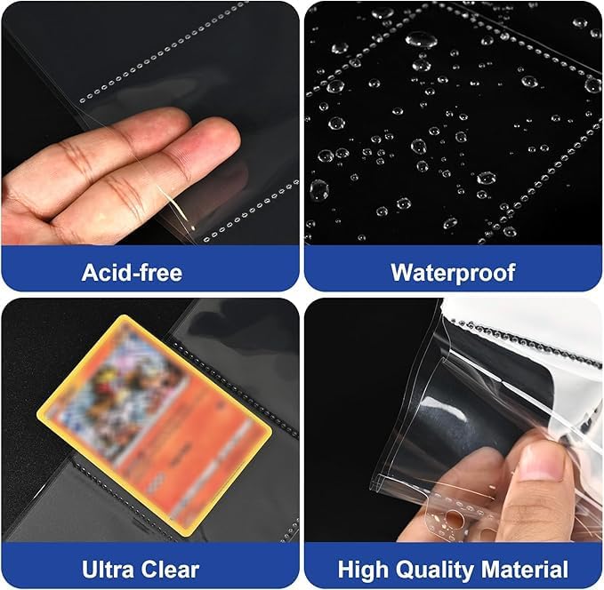 100 Pack 9 Pocket Double Side Card Sleeves Binder Sheets, Holds 1800 Cards, Trading Card Binder Sleeves for 3 Ring Binder, Card Sleeve Pages for Baseball, Football, Business, TCG, Kpop Cards