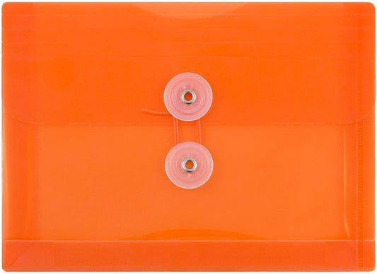 JAM PAPER Plastic Envelopes with Button & String Tie Closure - Index Size - 5 1/2 x 7 1/2 - Orange - 3/Pack