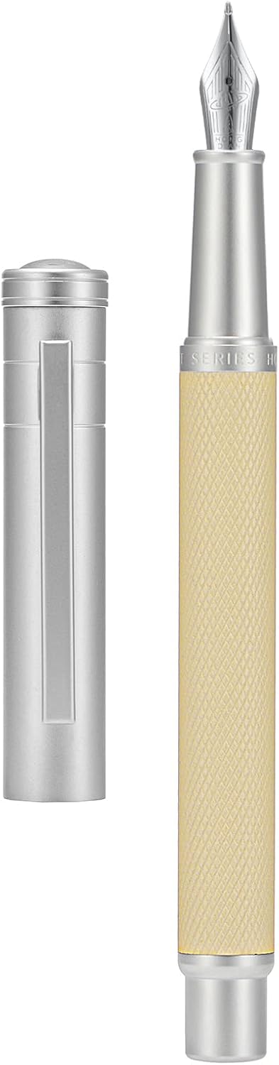 Hongdian White Forest Fountain Pen Blade Nib Classic Design Calligraphy Pen with Converter and Metal Pen Case Set