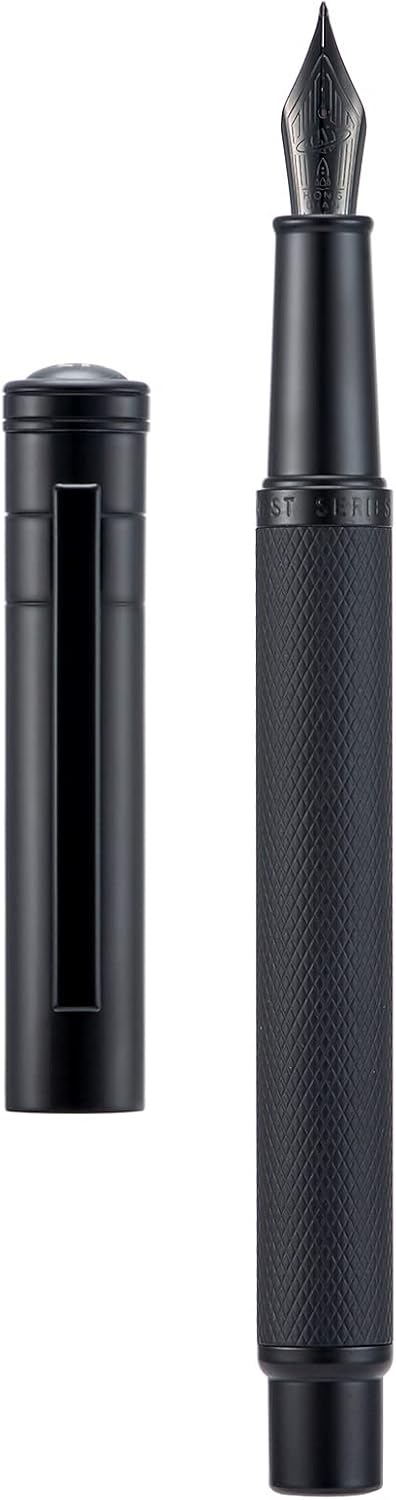 Hongdian Black Forest Fountain Pen Blade Nib Classic Design Calligraphy Pen with Converter and Metal Pen Case Set