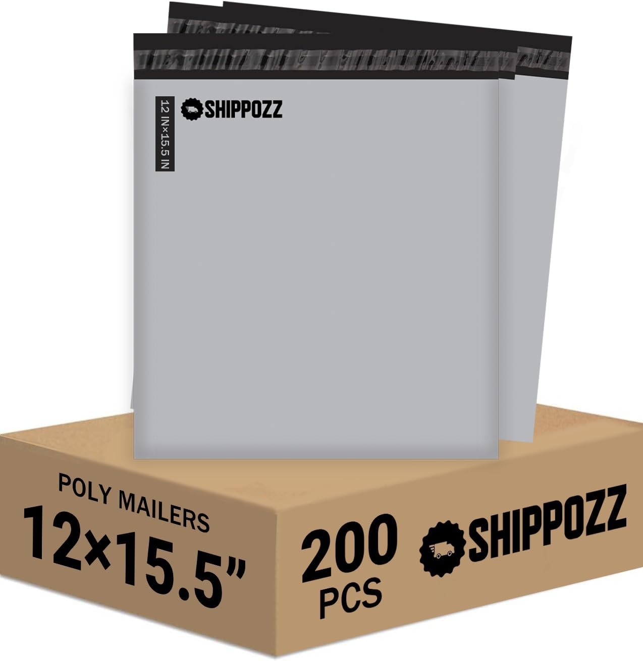 12 x 15.5 200pcs Shippozz Poly Mailers – Durable Shipping Envelopes with Strong Adhesive Seal, Waterproof and Tear-Resistant Design – Ideal for Clothing, Books, and Accessories