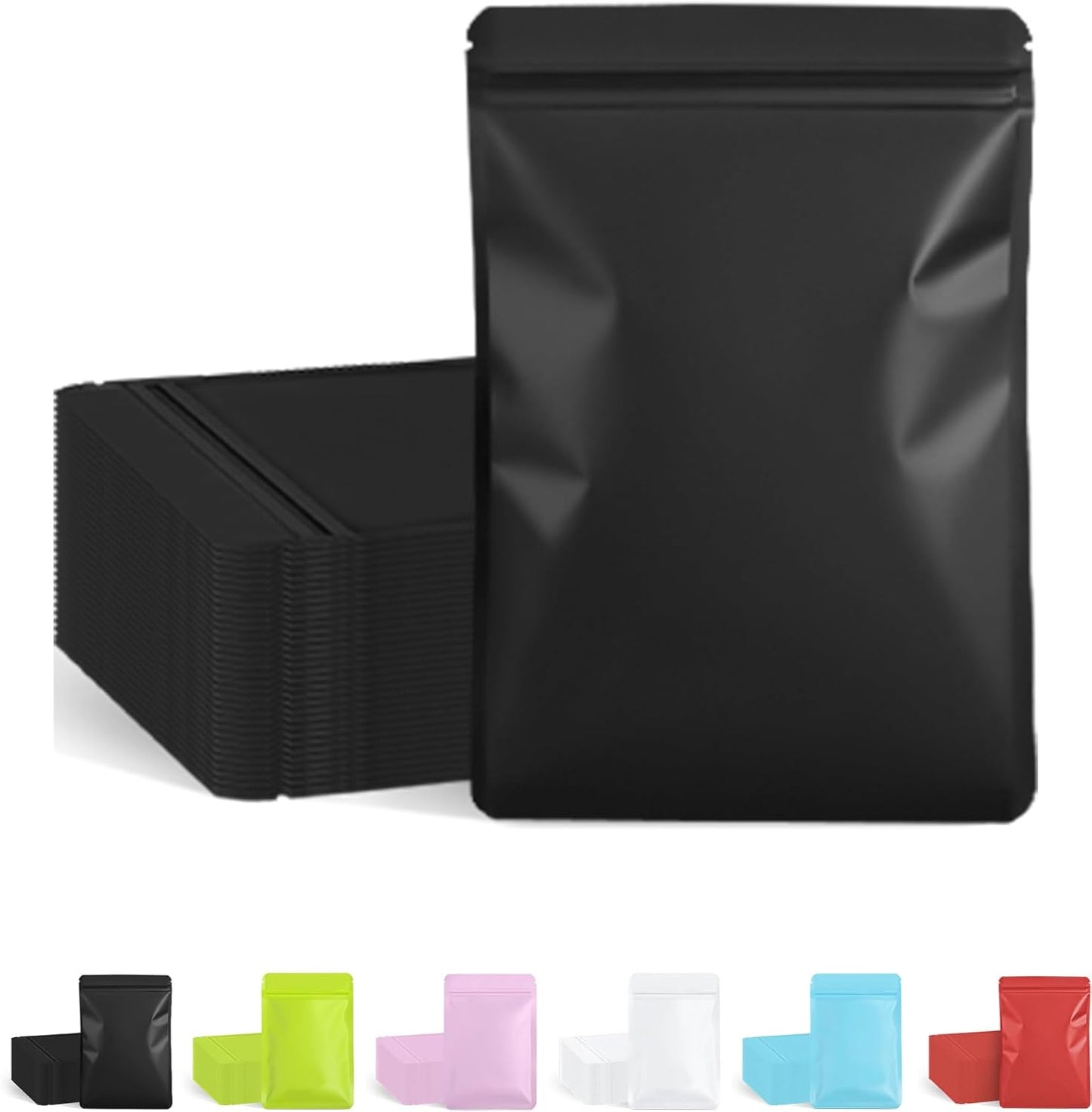 100 Pack Resealable Packaging Bags for Small Business Double-Sided Color Smell Proof Bags for Food Storage Flat Bags (Black, 5.5" x 7.8")