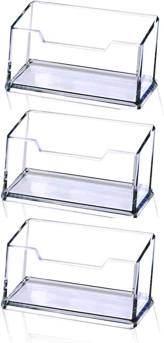 3 Pack Clear Acrylic Business Card Holder, Name Card Organizer for Desk Fits 50 Business Cards