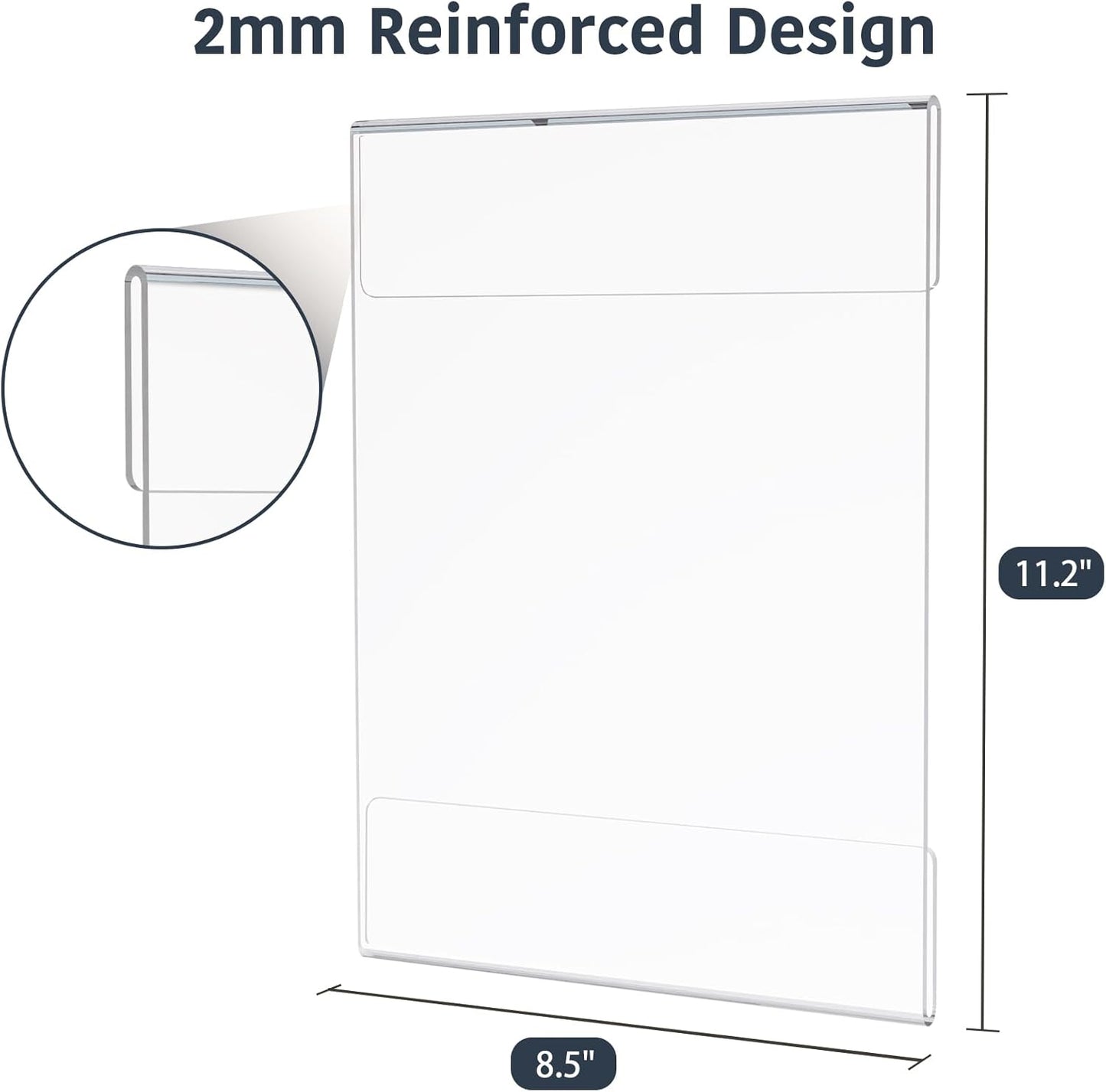 8.5x11 Clear Acrylic Plexi Sign Holders with Double Sided Adhesive Tape, Wall Sign Memo Document Menu Holder for Office, Home, Store, Restaurant-No Drilling (12 Pack)