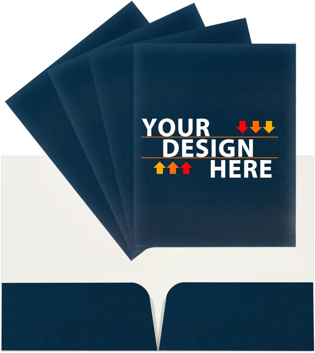 JAM PAPER Custom Printed Semi-Gloss Folders with Round Corner Pockets - Personalized Logo & Text - 10 pt C2S - Navy Blue - 250/Pack