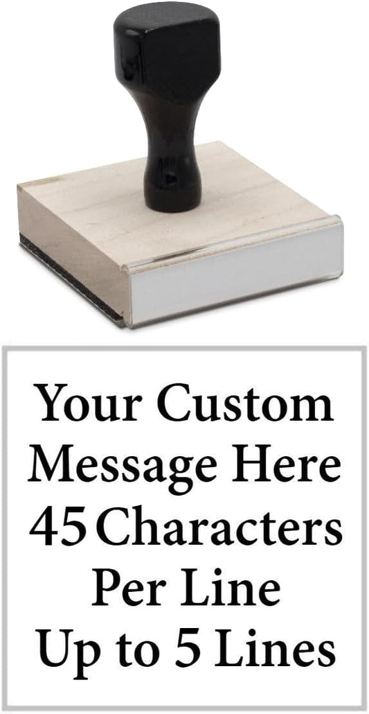 Infusion Custom Text Traditional Wood Stamp with Plastic Handle, 3" x 3"