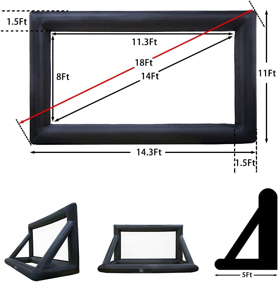 18ft Outdoor Movie Screen Inflatable, Front and Rear Projection Screen with Built-in Blower, Backyard Movie Party Pool Lawn Event, Ground pegs, Rope, Tote Bag