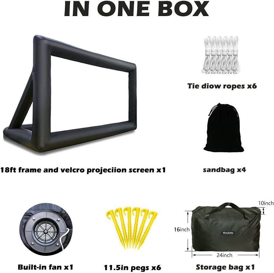 18ft Outdoor Movie Screen Inflatable, Front and Rear Projection Screen with Built-in Blower, Backyard Movie Party Pool Lawn Event, Ground pegs, Rope, Tote Bag