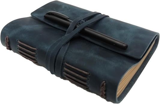 Blue Notebook Journal - Genuine Leather Journals for Writing Small Size Diary 5.5x7.5 Inch, Notepad For Man and Women, Gifts,Work,Travel Dark Blue