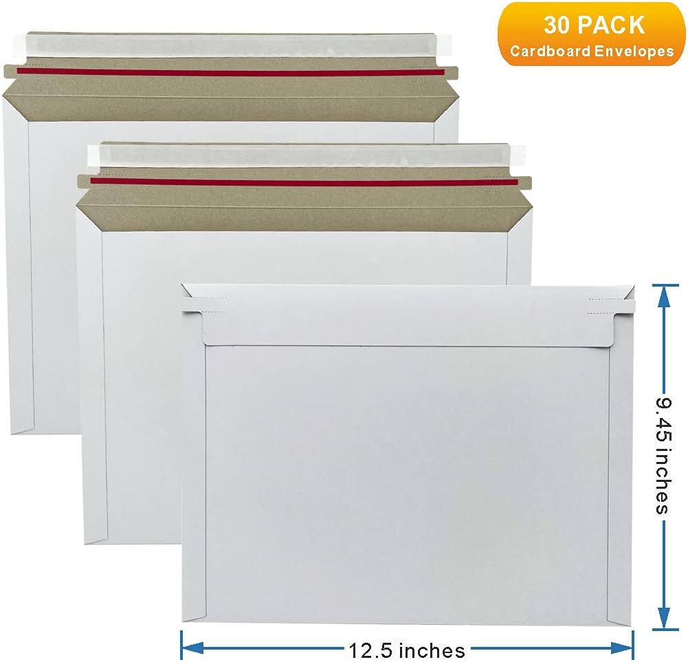 30 Pack White Rigid Mailers 12.5x9.45 Inches - Can Keep Flat Kraft Cardboard Mailer, Suitable for Protecting Shipping Gift Cards, Invitations, Photos, Documents