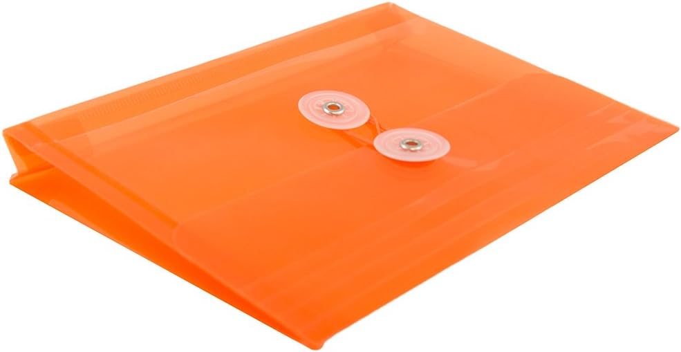 JAM PAPER Plastic Envelopes with Button & String Tie Closure - Index Size - 5 1/2 x 7 1/2 - Orange - 12/Pack