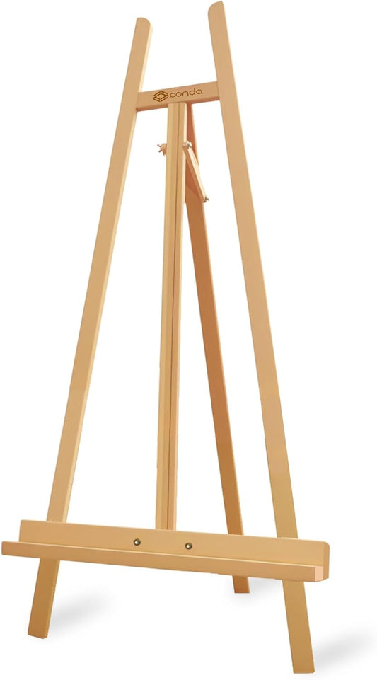 Heavy Duty A-Frame Wood Easel Stand - Adjustable Studio Easel Holds Large Canvas, Mirror, Wedding Sign Up to 90 Inches, Floor Display Easel for Artists & Events, Natural Beechwood