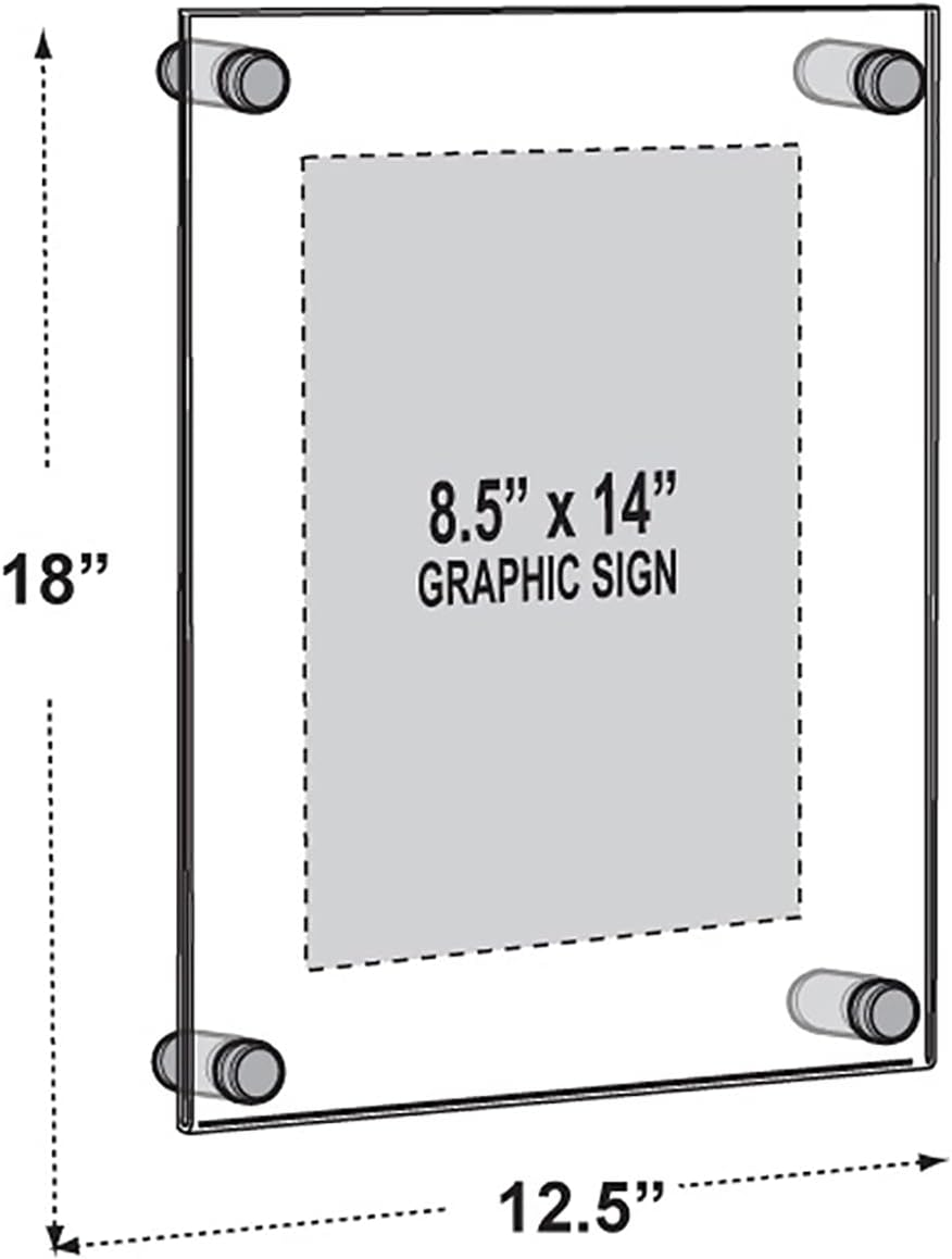 Azar Displays 105506-GLD Acrylic Floating Double Panel Wall Frame,8.5" x 14" Graphic Size, Overall Frame Size: 12" x 18", Gold