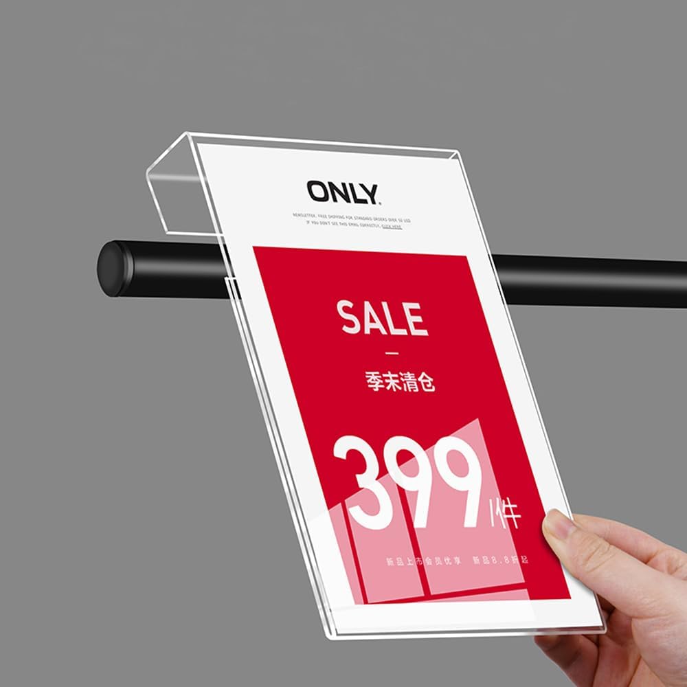 Acrylic Sign Holder Price Tag Displays Sign Holder Ads Display Stand for Retail Store Clothing Price (100*100mm/3.94*3.94inches)