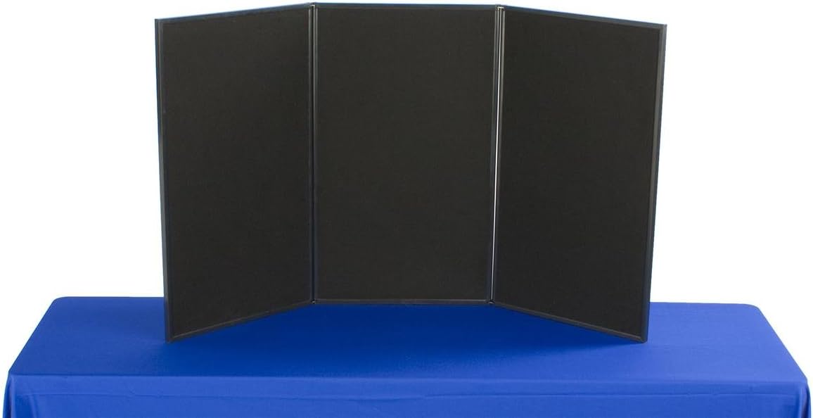 3-Panel Tabletop Display Board, 54 x 30 - Black and Gray Hook & Loop-Receptive Fabric, for Exhibitions and Trade Shows